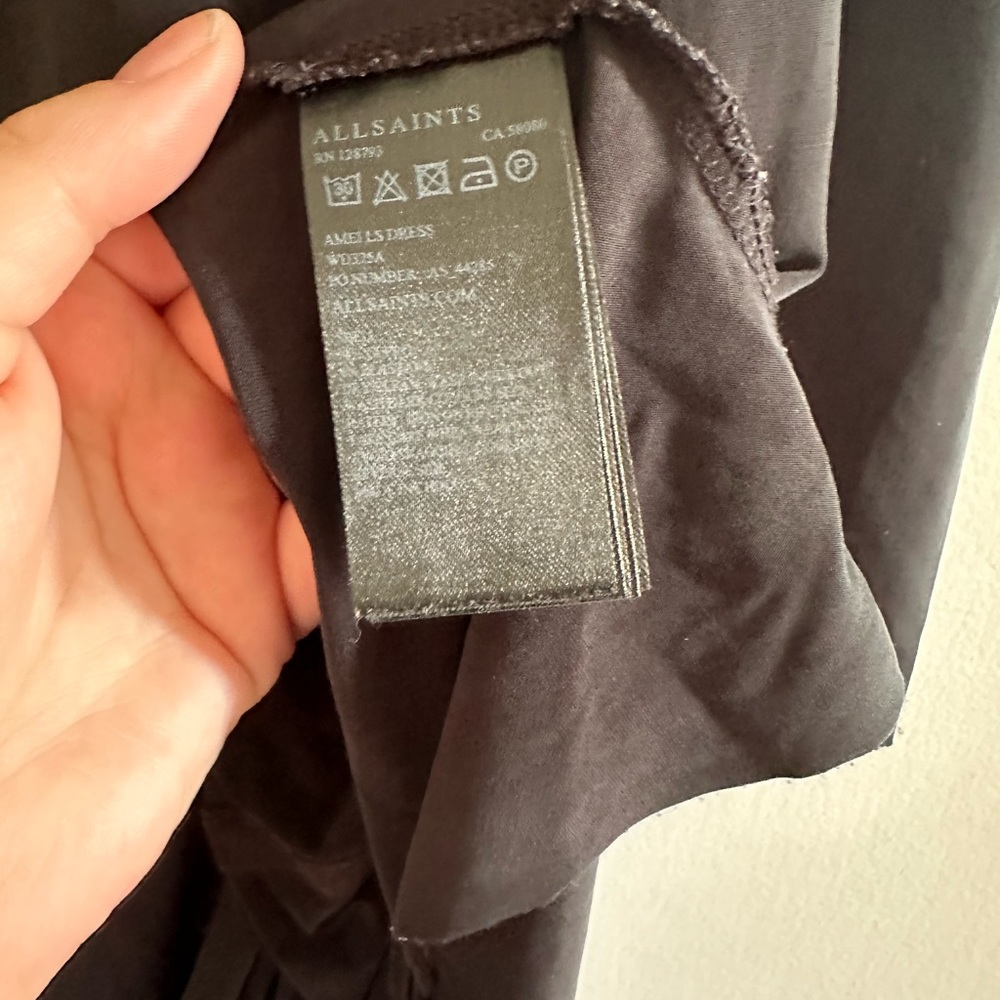 Allsaints Black Cupro Amei Long Sleeve Draped Mini Dress Size 0 EUC - Picture 11 of 12